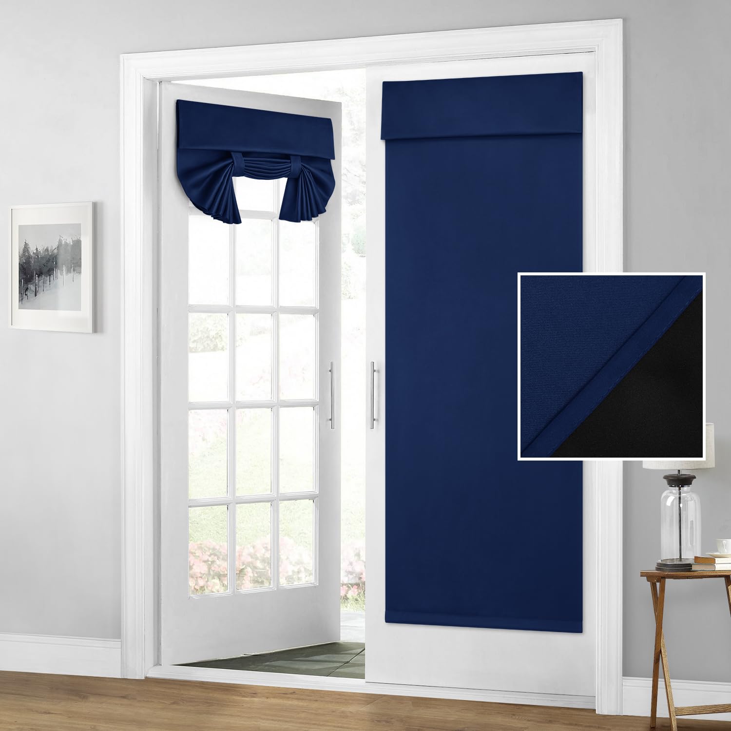 Homeideas 100% Blackout French Door Curtains, Privacy Door Curtains For Door Window, 26 X 80 Inch Room Darkening Curtains, Thermal Insulated Door Window Shades For Bedroom, (1 Panel, Navy Blue)